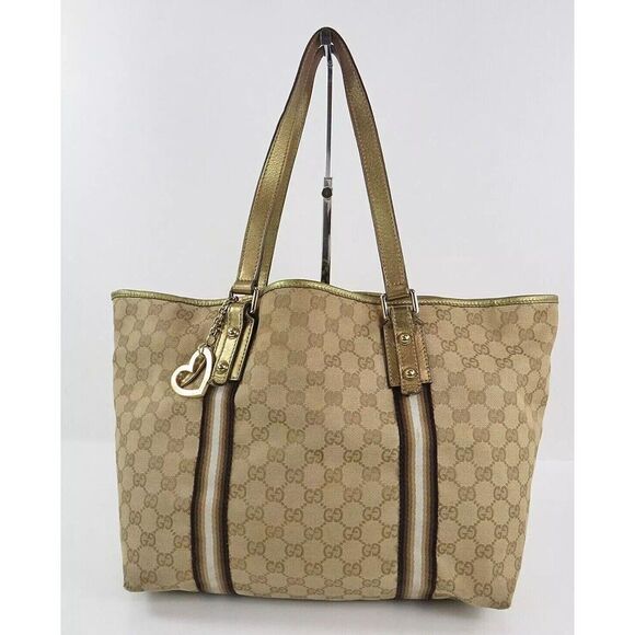 Auth GUCCI Brown GG Canvas and Gold Leather Sherry Line Tote Bag Purse #56244​ - Picture 14 of 14